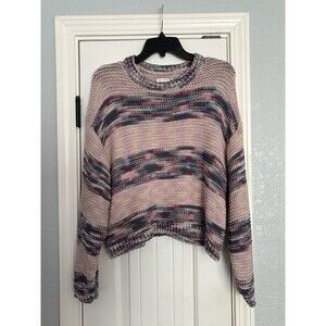Billabong Sweater Womens Size Medium Purple Striped Chunky Knit Cropped Boxy